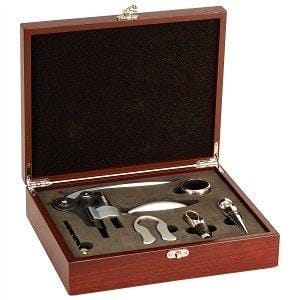 Engraved Rosewood Finish 5-Piece Wine Tool Gift Set - Item WTL02 - Barware Hub - Barware Swag and Etched Gifts