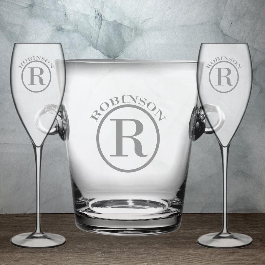 Engraved Crystal Champagne 3 Piece Bucket Set - Item 329C-3 - Barware Hub - Barware Swag and Etched Gifts