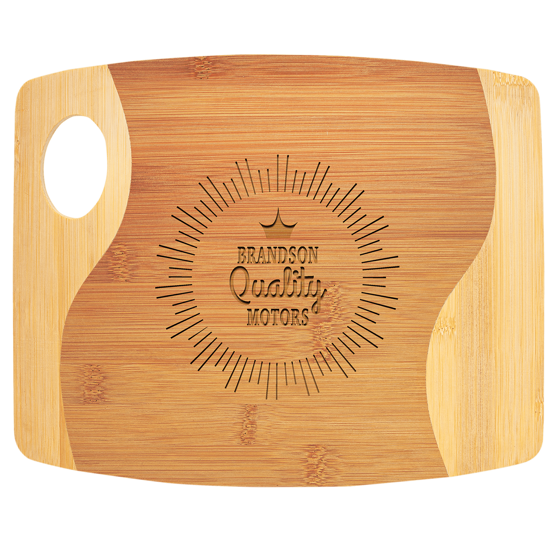 Engraved 11" x 9" x 5/16" Bamboo Two Tone Personalized Cutting Board with Handle - Barware Hub - Barware Swag and Etched Gifts
