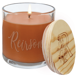 Engraved Fresh Pumpkin Spice Candle in Glass Jar with Customizable Wood Lid 14oz - Item CDL1057 - Barware Hub - Barware Swag and Etched Gifts