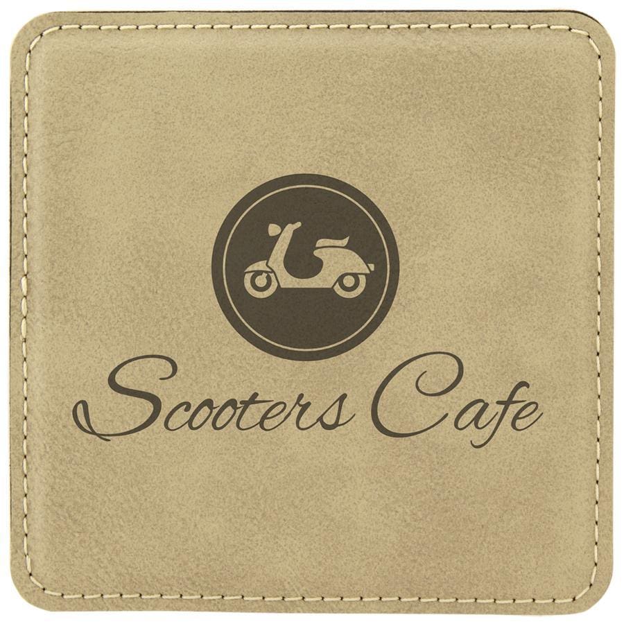 Engraved 4" x 4" Square Drink Coasters - Personalized Leatherette Coasters - Barware Hub - Barware Swag and Etched Gifts