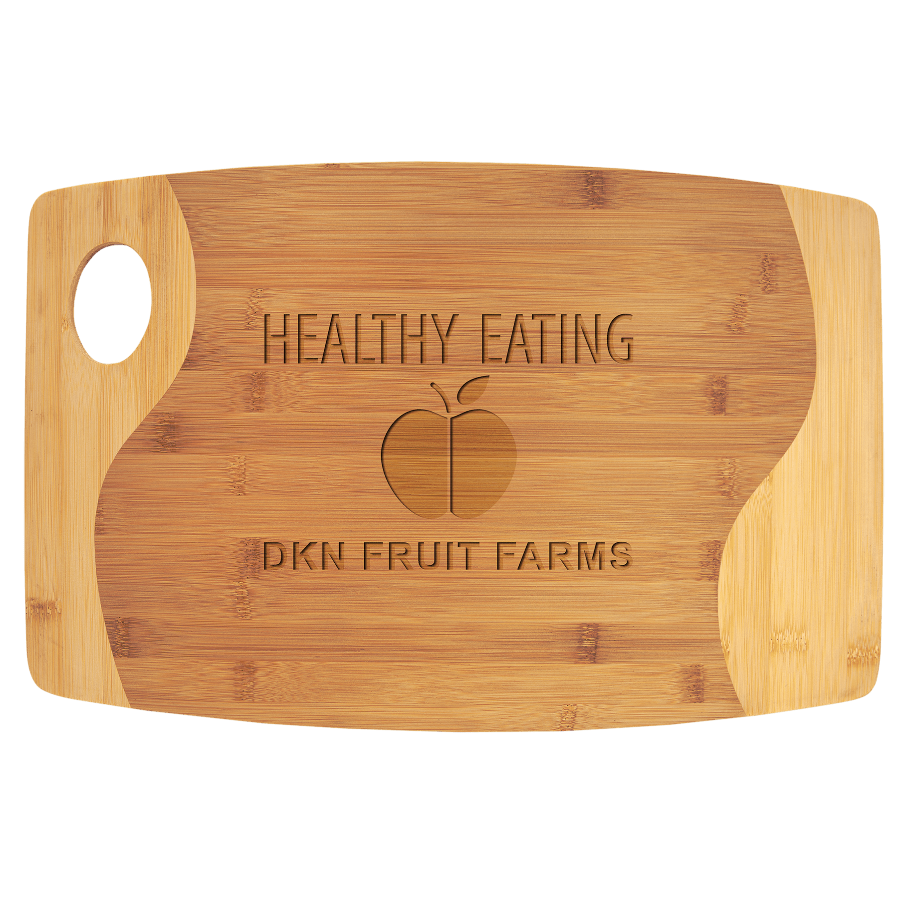 17 3/4" x Engraved 11 3/4" Bamboo Two Tone Cutting Board w/ Handle & Your Logo - Barware Hub - Barware Swag and Etched Gifts