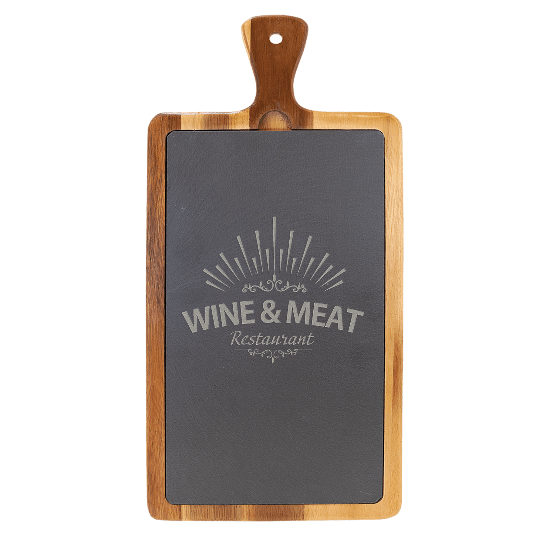 Engraved 16" x 7 3/4" Acacia Wood/Slate Personalized Cutting Board - Barware Hub - Barware Swag and Etched Gifts