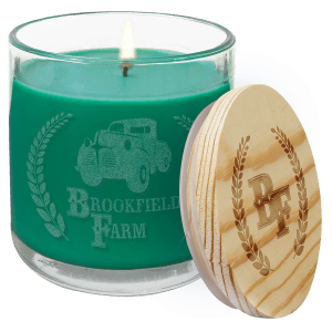 Engraved Fresh Pine Candle in Glass Jar with Customizable Wood Lid 14oz - Item CDL1056 - Barware Hub - Barware Swag and Etched Gifts