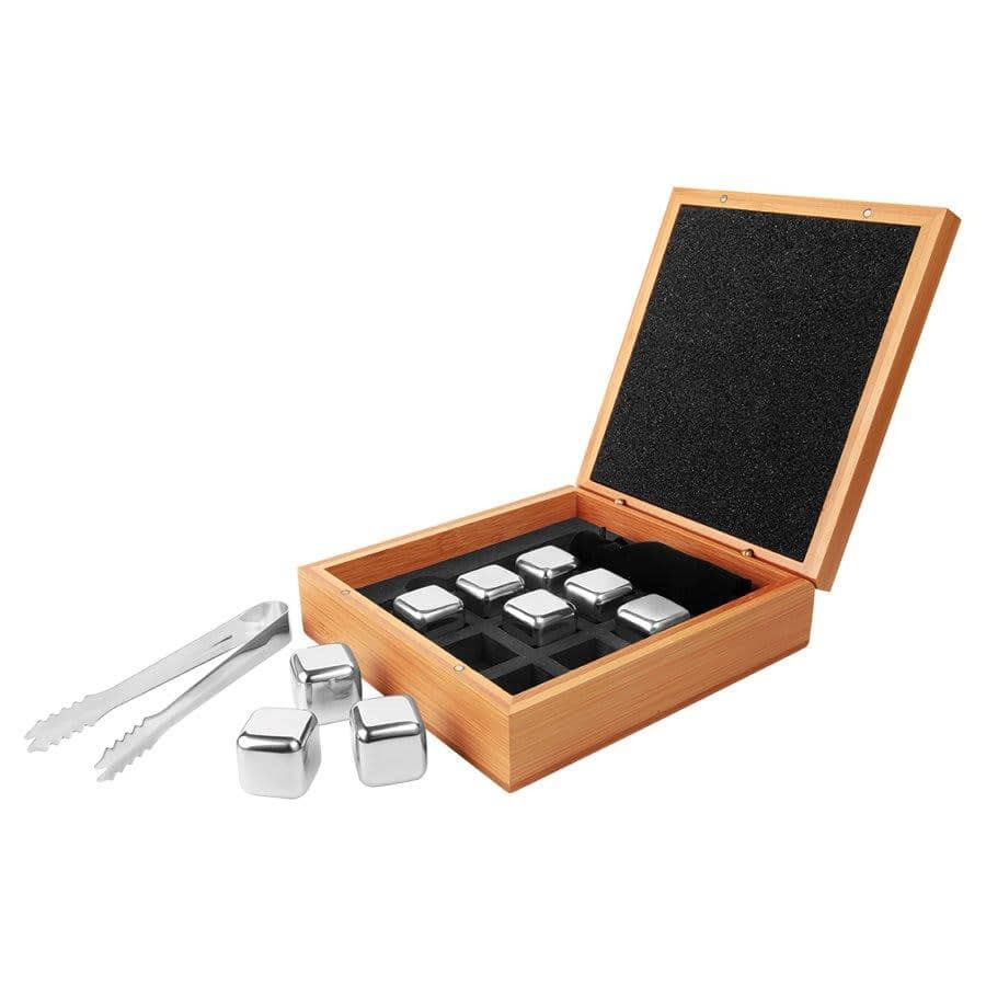 Personalized Stainless Steel Whiskey Stone Set in Bamboo Case - Barware Hub - Barware Swag and Etched Gifts