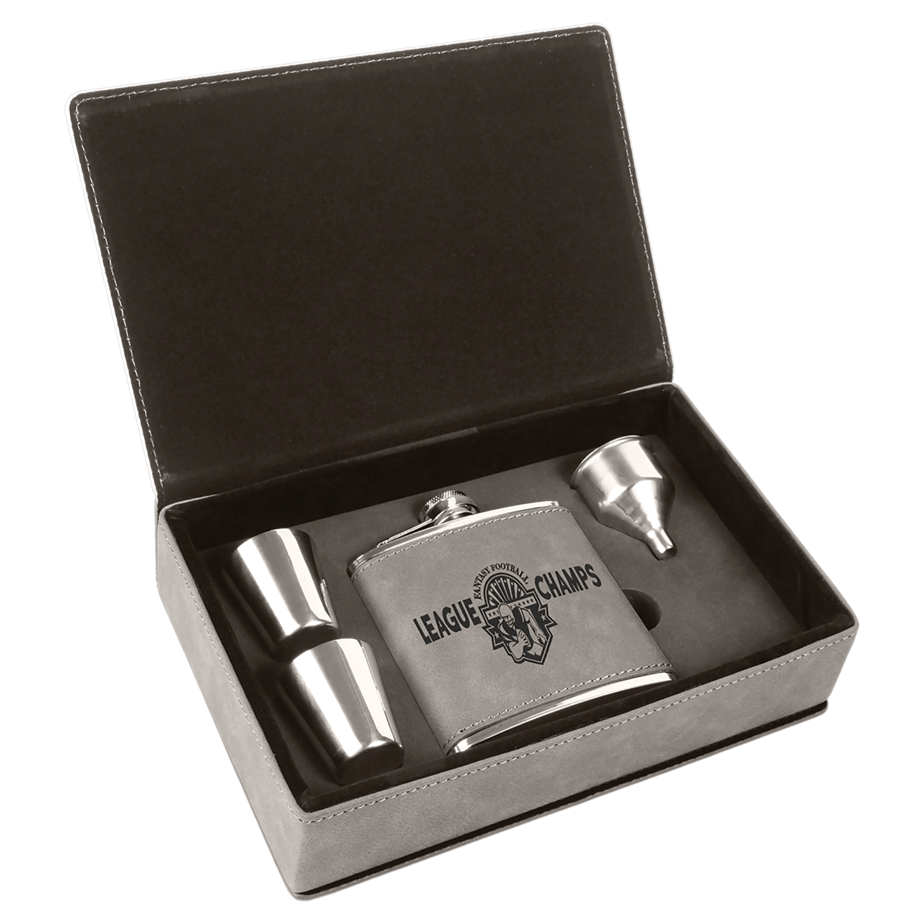 Personalized Custom Engraved Leatherette Flask Gift Set - Barware Hub - Barware Swag and Etched Gifts
