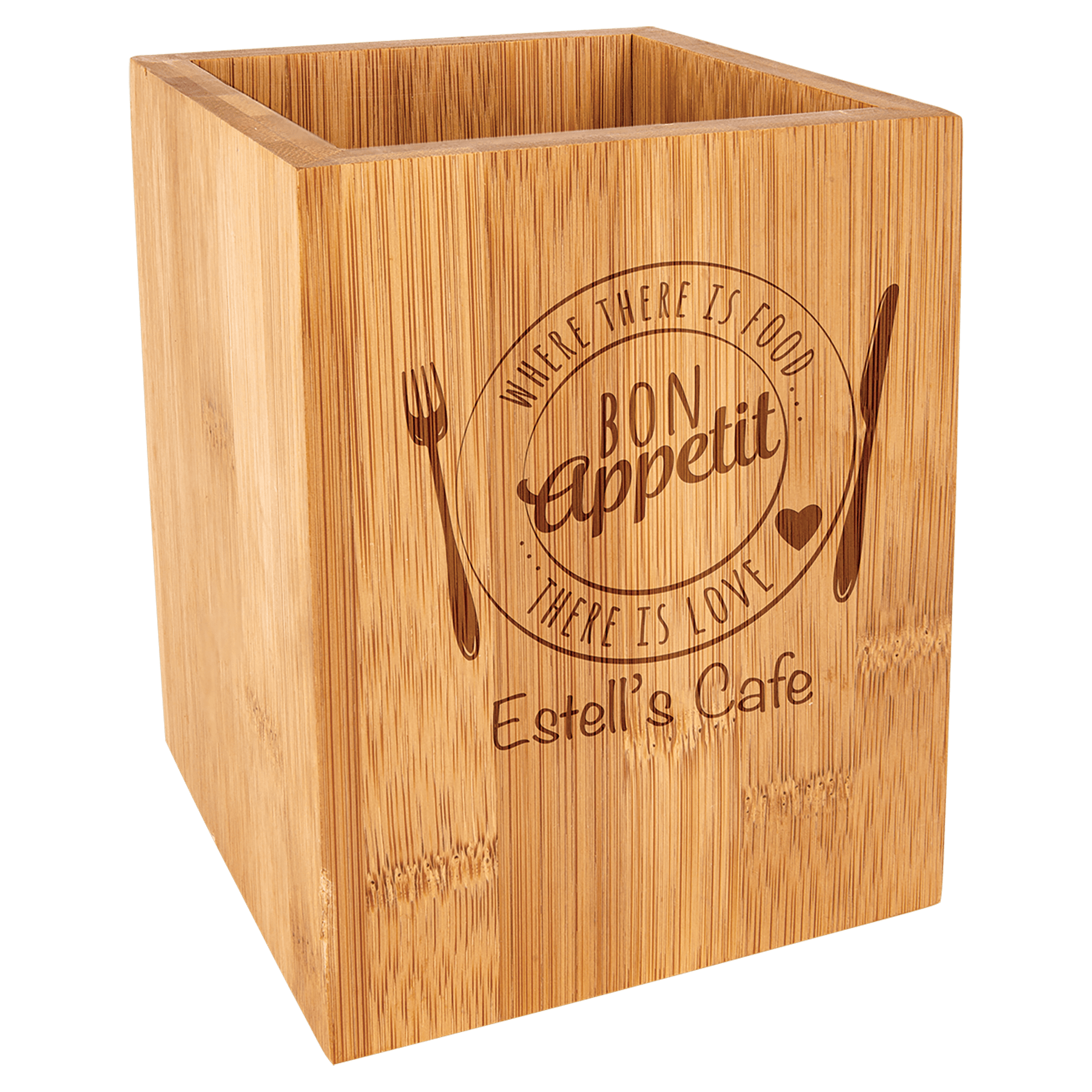 4 1/4" x 6" Engraved Bamboo Utensil Holder With Your Logo - Barware Hub - Barware Swag and Etched Gifts