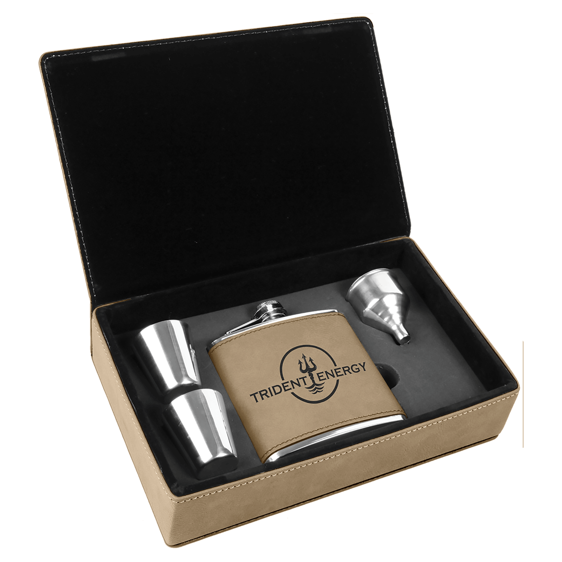 Personalized Custom Engraved Leatherette Flask Gift Set - Barware Hub - Barware Swag and Etched Gifts