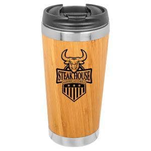 Engraved Stainless Steel & Bamboo Tumblers 15 oz. Mug - Item LTM033 - Barware Hub - Barware Swag and Etched Gifts