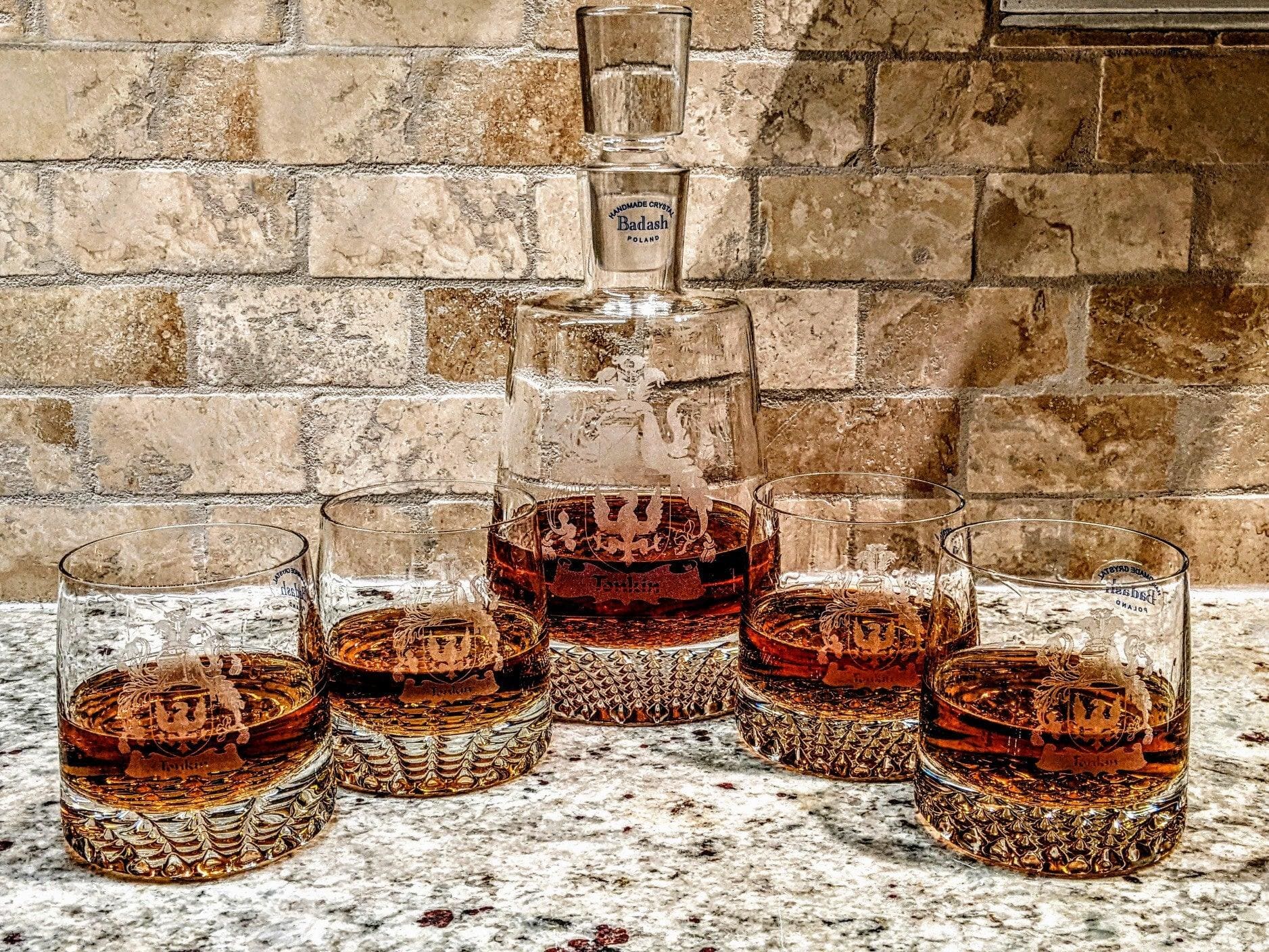 5 Piece Engraved Park Avenue Whiskey, Bourbon or Scotch Decanter Personalized Set - Barware Hub - Barware Swag and Etched Gifts