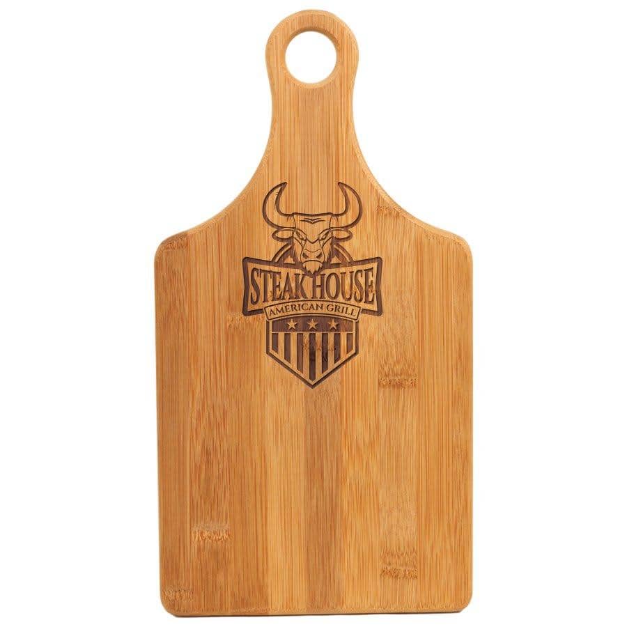 Engraved 13 1/2" x 7" Bamboo Paddle Shape Personalized Cutting Board - Barware Hub - Barware Swag and Etched Gifts