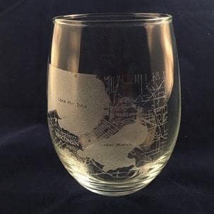 Engraved College Town Map Stemless Wine Glass-15 oz- Item C8303-CTM - Barware Hub - Barware Swag and Etched Gifts