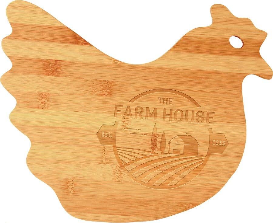 Engraved 13 1/2" x 10 7/8" Bamboo Hen Shaped Personalized Cutting Board - Barware Hub - Barware Swag and Etched Gifts