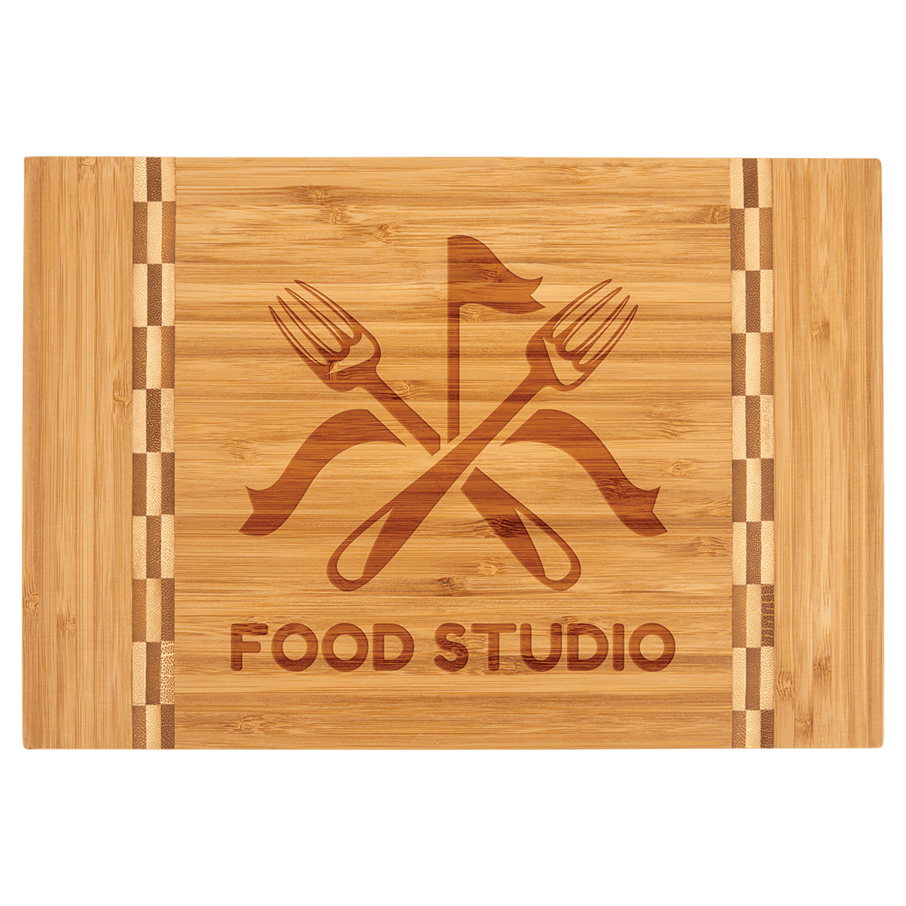 Engraved 12" x 8 1/4" Bamboo Personalized Cutting Board with Butcher Block Inlay - Barware Hub - Barware Swag and Etched Gifts