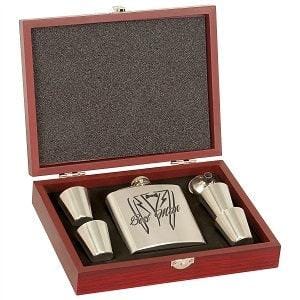 6 oz. Engraved Personalized Stainless Steel Flask Set in Wood Presentation Box - Barware Hub - Barware Swag and Etched Gifts