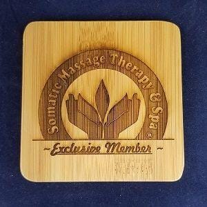 Engraved 3 3/4" x 3 3/4" Engraved Bamboo Square Personalized 6-Coaster Set with Holder - Item CST11 - Barware Hub - Barware Swag and Etched Gifts