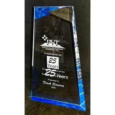 9" Engraved Blue Facet Wedge Acrylic Personalized Award - Barware Hub - Barware Swag and Etched Gifts