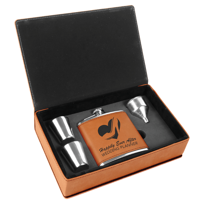 Personalized Custom Engraved Leatherette Flask Gift Set - Barware Hub - Barware Swag and Etched Gifts