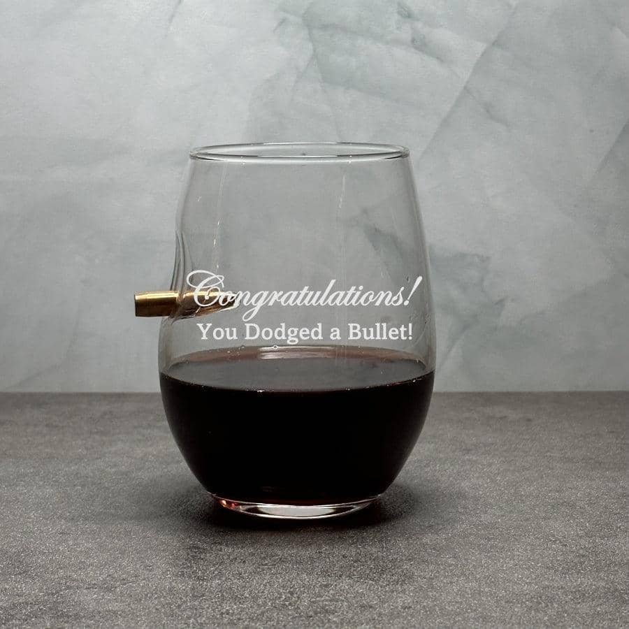 Personalized BenShot Engraved Bullet Wine Glass - 15 oz - ItemC8303/Benshot - Barware Hub - Barware Swag and Etched Gifts