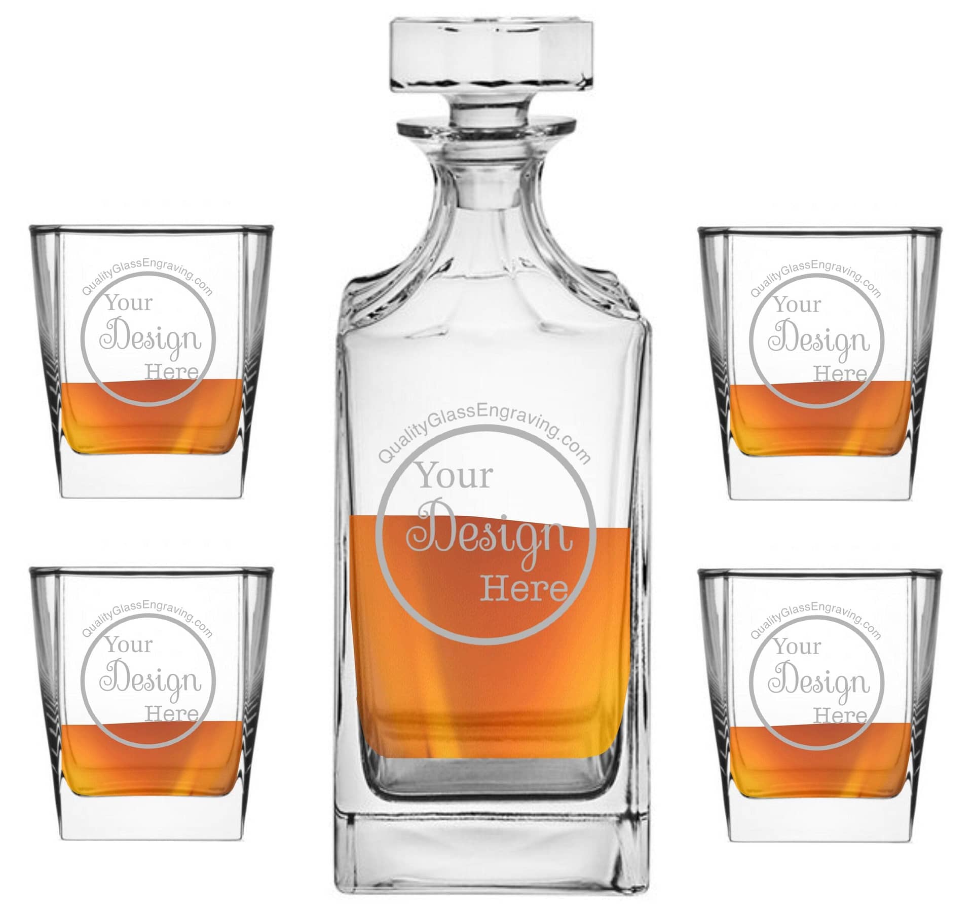 Engraved Cube Fashion Decanter Set - Barware Hub - Barware Swag and Etched Gifts