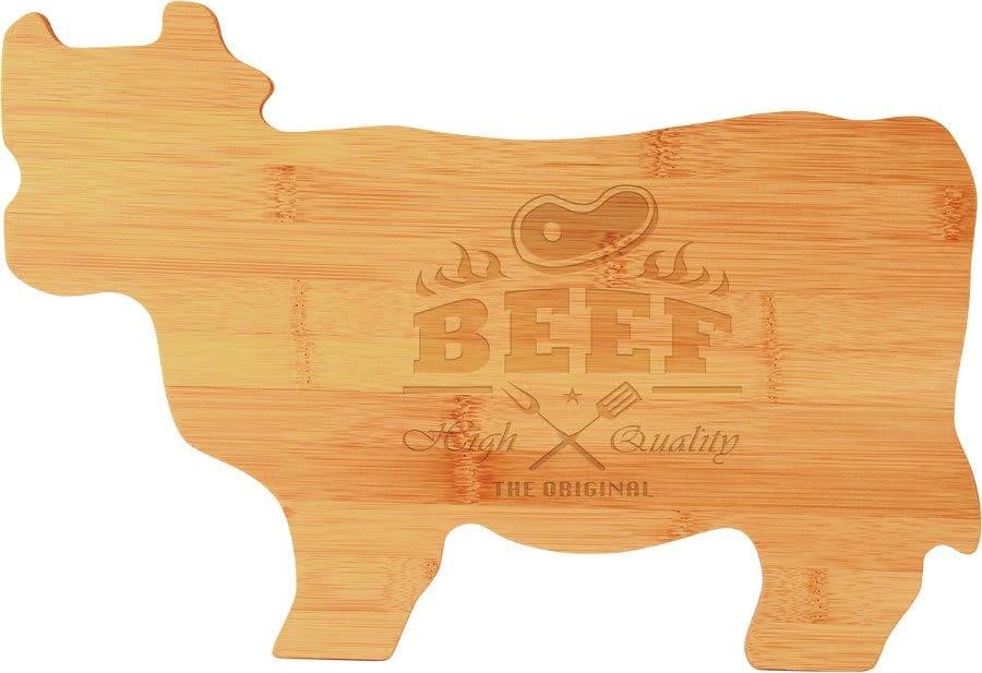 Engraved 14 3/4" x 9 3/4" Bamboo Cow Shaped Personalized Cutting Board - Barware Hub - Barware Swag and Etched Gifts