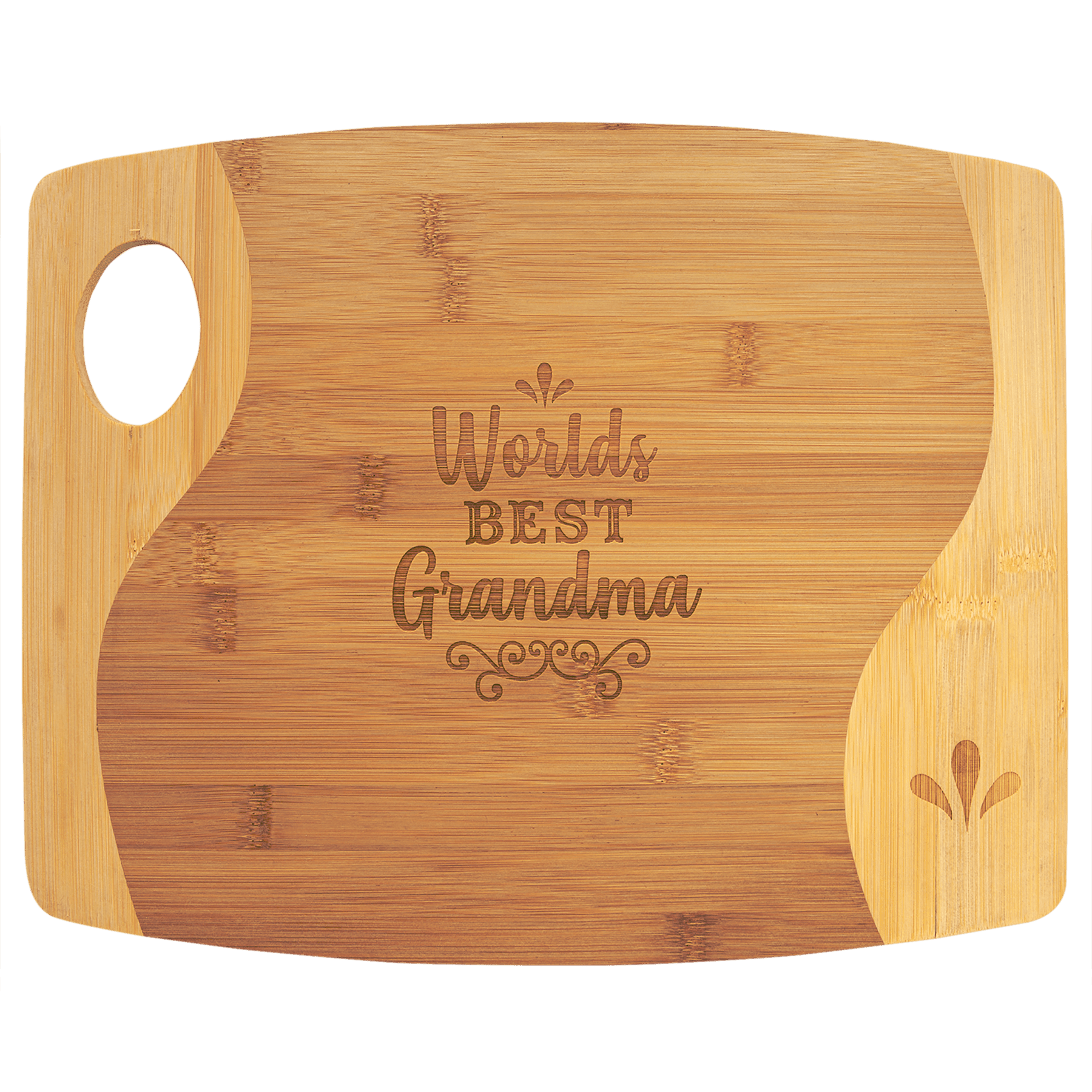 Engraved 13 3/4" x 11" x 5/16" Bamboo Two Tone Personalized Cutting Board with Handle - Barware Hub - Barware Swag and Etched Gifts