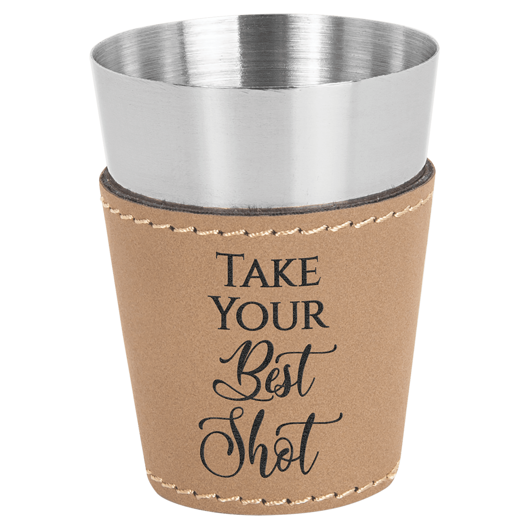 Engraved 2 oz. Leatherette Wrapped Personalized Stainless Steel Shot - Barware Hub - Barware Swag and Etched Gifts