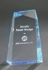 8" Engraved Blue Facet Wedge Acrylic Personalized Award - Barware Hub - Barware Swag and Etched Gifts