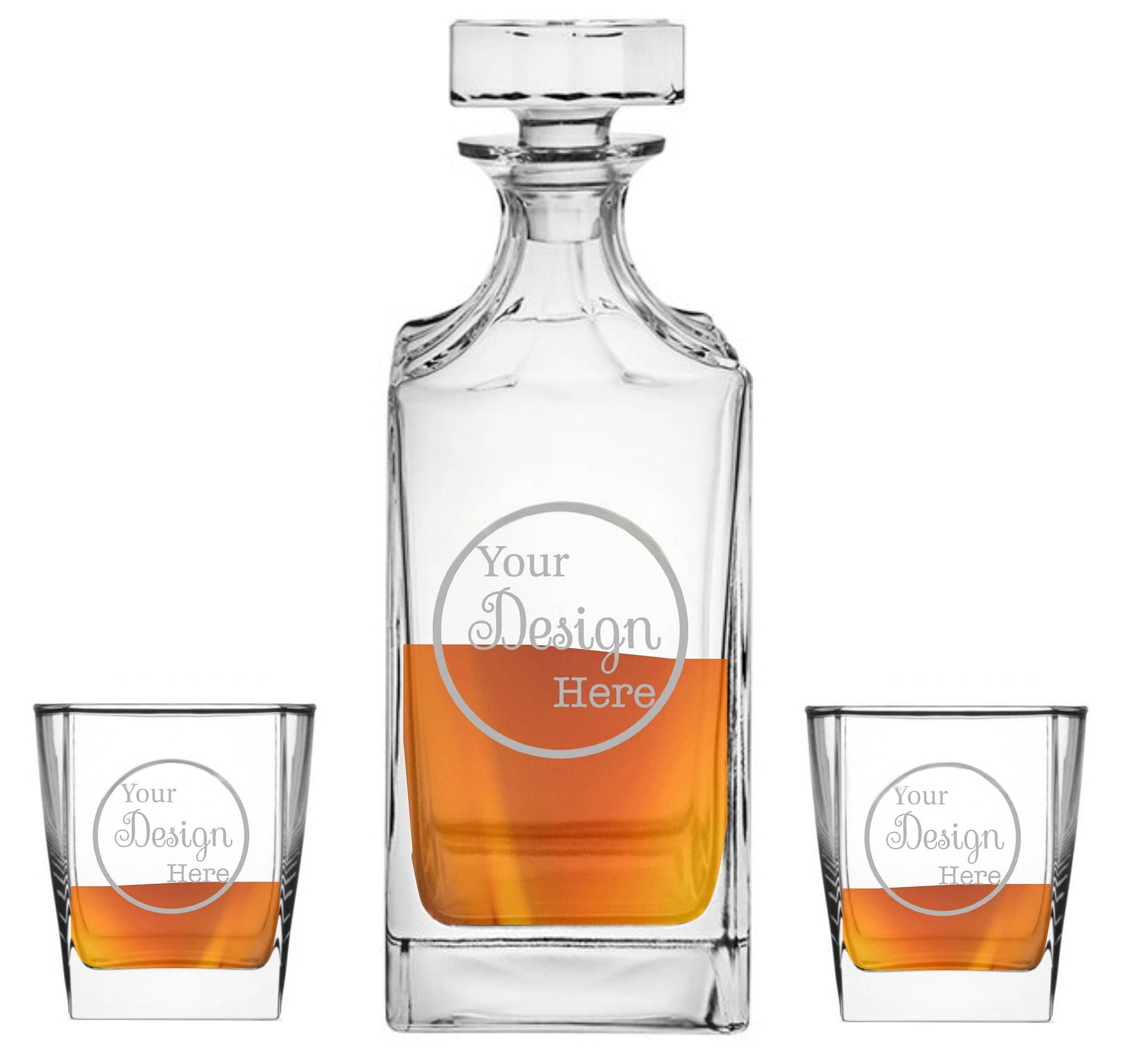 Engraved Cube Fashion Decanter Set - BarwareHub