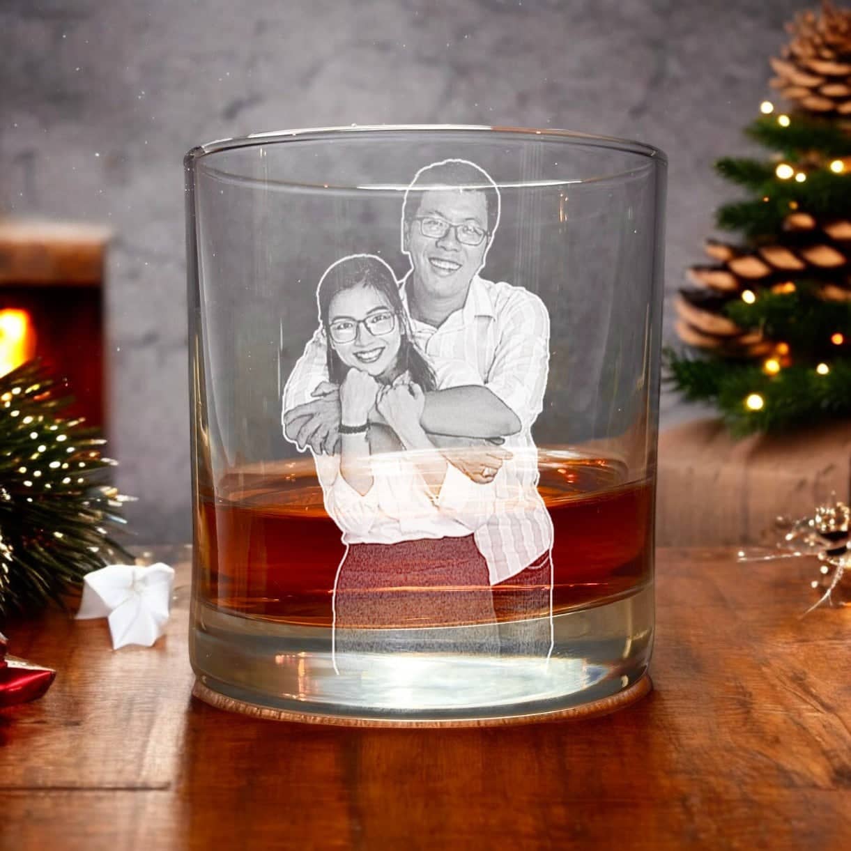 Engraved Family Photo Rocks Glass - Personalized Whiskey Glass with Your Photo | Etched Custom Gift - BarwareHub