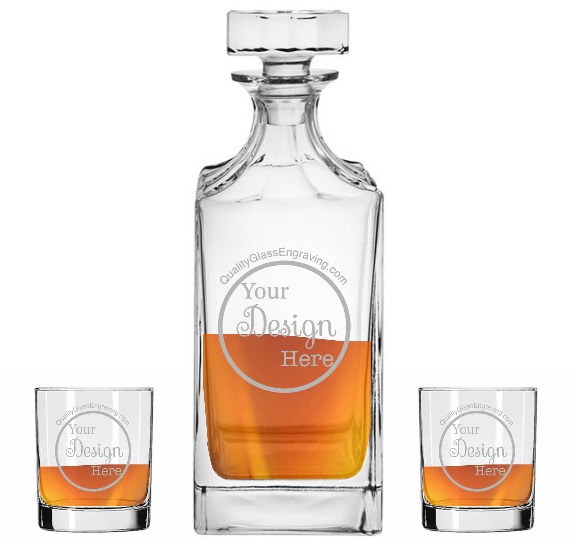 Engraved 30 oz. Square Crystal Decanter Set - BarwareHub