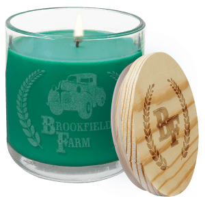 Engraved Fresh Pine Candle in Glass Jar with Customizable Wood Lid 14oz - Item CDL1056 - BarwareHub