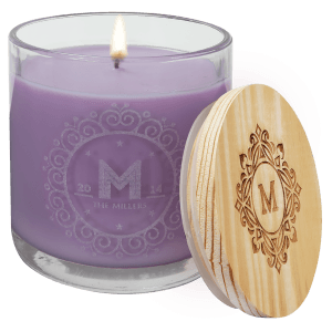 Engraved Fresh Lavender Vanilla Candle in Glass Jar with Customizable Wood Lid 14oz - Item CDL1053 - BarwareHub